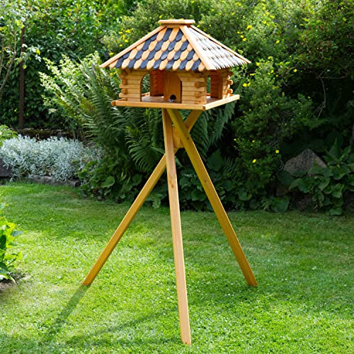Deko-Shop-Hannusch Vogelhaus wahlweise mit Ständer und Solarbeleuchtung, Verschiedene Dachfarben möglich, Premium Vogelvilla mit Silo, Holz, V20
