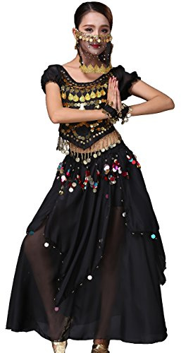 Astage Magdans Halloween kostym, topp, kjolar, slöja, armband, huvudbonader set