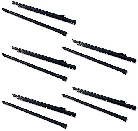 EMUCA - Guías correderas para cajones 550mm con extracción Parcial Color Negro, Lote de 5 guías para cajones