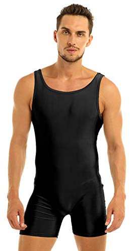 ranrann Men's One Piece Sleeveless Wrestling Singlet Boxer Briefs Gymnastics Bodysuit Leotard Black L