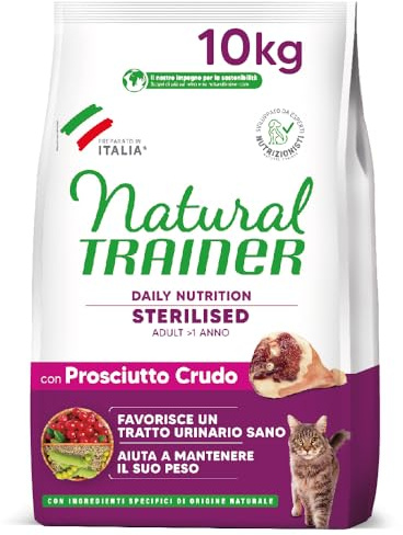 Trainer Natural Sterilised Adult con Prosciutto Crudo e Fibra di Pisello 10 Kg, 10000 Gr