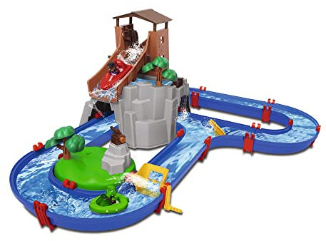 AquaPlay - Adventureland - Wasserbahn mit Berg, Turm und Stausee, Spieleset inkl. 2 Tierfiguren, Motorboot und Speedboot, für Kinder ab 3 Jahren