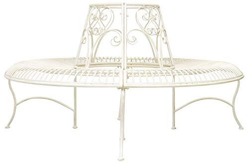 aubaho Gartenbank Baumbank Bank Garten Möbel Mobiliar Eisen Creme Weiss 146cm