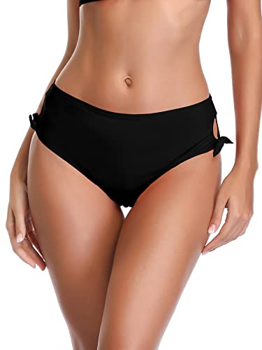 SHEKINI Costume da Bagno Donna Due Pezzi Imbottito Halter Regolabile Bandeau Bikini Top Costumi Due Pezzi Donna Vita Alta Controllo Addominale Bikini Fondo(L, Bikini Bottom-Nero)