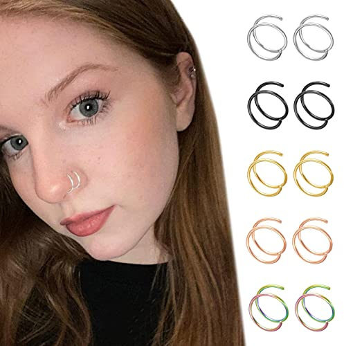 Maodom Nez – Petit Anneau Double pour Piercing Simple en Acier Inoxydable 8 mm, Nez Fin en Contient Or, Argent, Noir, Or , 5 Couleurs, Piercings Nez cerceaux