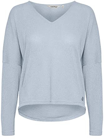 OXMO OXKatla Damen Strickpullover Feinstrick Pullover mit V-Ausschnitt, Größe:S, Farbe:Kentucky Blue (153915)