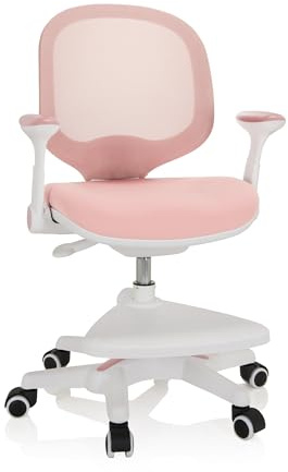 HJH Office 736412 Sedia per bambini KID ERGO tessuto/tessuto di maglia Rosa, Pratico poggiapiedi regolabile in altezza, girevole
