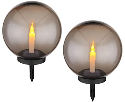 LED-ljus, solkulor, set om 2 med markspett, ljuskulor Ø 25 cm, rökfärgade