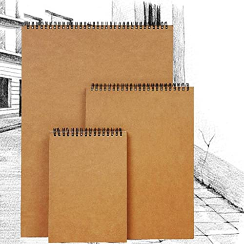 A3 A4 A5 skissbok spiral anteckningsbok kraftskydd tom skissblock, 60 sidor/30 ark vita tomma patronpapper för barn vuxna resor skola ritning målning tillbehör (brun)