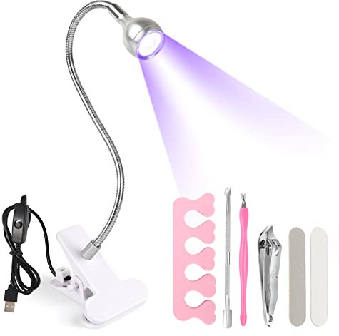 LIONVISON UV-Nagellampe, Schwanenhals-LED-Nagellampe mit 4 einstellbaren Intensitäten zum Aushärten von Nagellack, drehbare 5-W-Mini-Gel-Nagellampe, Nageltrockner mit Sicherungsclip (Silber)