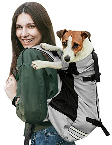 Galatée Hunderucksack, Verstellbarer Hunderucksack Für Kleine Und Mittelgroße Hunde, Einfach Zu Transportieren, Haustierrucksack für Spaziergänge im Freien, Wandern, Bergsteigen, Reisen(L, Grau)
