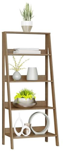 Madesa 5-Tier Ladder Shelf Pantry Storage Space 24 Inch Wooden Free Standing Bookshelf Utility Shelves for Home Office Study Room and Kitchen - Rustic