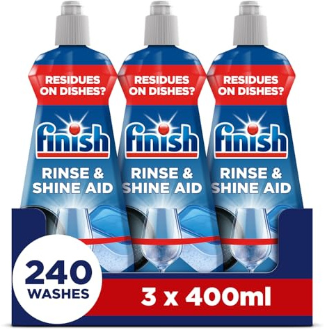 Finish, Dishwasher Rinse Aid, Rinse & Shine Cleaner, 400ml (3 x 400ml, Total 1.2L), Ultimate Clean & Diamond Shine, Glass Protection, Spot Prevention, Better Drying vs Finish Detergent alone