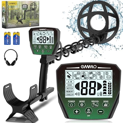 OMMO Metalldetektor Profi Set, 6 Modi Gold Detektor für Erwachsene & Kinder, IP68 Wasserdicht Suchspule Metallsuchgerät mit LCD Display, Hohe Empfindlichkeit, Starke Anti-Interferenz