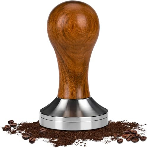 NathrBTV Kaffee Tamper 51mm Kaffeestampfer Espresso Tamper Kaffeemehlpresser mit Base Ripple aus Edelstahl Nussholz für Kaffeemaschine Siebträger für Cafes und Kaffeeliebhaber