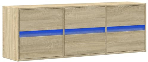 vidaXL TV Wall Cabinet with LED Lights – Floating Unit with 6 Drawers, Concrete Grey, Engineered Wood, 130x31x45cm