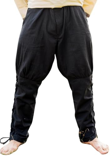 Leonardo Carbone® Pantalon viking avec lacets Magnus - Pantalons pour homme, vêtement médiéval, pantalon viking, costume, tenue de festival, LARP, cosplay, pantalon de loisirs - 100% coton, Noir