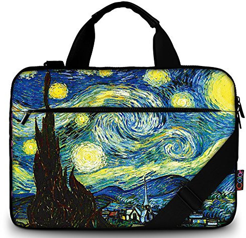 icolor 13 15 pollici borsa per computer portatile custodia protettiva con tracolla,15.6 tela computer portatile borsa porta taccuino borsa borsa messenger valigetta, Notte stellata, 14.2~15.6 Zoll