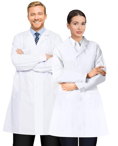 Y8HM Blouse Blanche Médicale en Coton Unisexe Vêtements de Travail pour Hommes et Femmes Costume de Laboratoire Chimie Confortable et Pratique Blouse de Médecin et Laboratoire