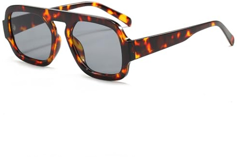Long Keeper Gafas de Piloto Cuadradas Vintage para Mujer Hombre Gafas de Sol Piloto Años 70 Gafas de Sol Retro Protección UV400 para Viaje Conducir, 65MM (Montura Leopardo - Lente Gris)