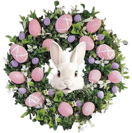 Belupai Ghirlanda di Coniglietti Pasquali, Ghirlande di Conigli Pasquali da 9,8 Pollici per la Porta D'ingresso Ghirlanda di Pasqua da Appendere con Uova di Pasqua Ghirlanda di (C)
