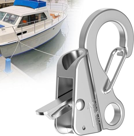 Loodmeo Boat Anchor Hook+Marine Hook Loop,Stainless Steel Anchor Hook,Boat Anchor Hook Sliding Hook,Knotless Anchor,Boat Anchor Hook Clip for Speedboats,3/8-5/8 Rope (Boat Anchor Hook, Silver)