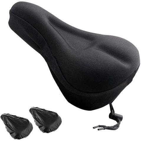 KSVFTB Bike Seat Cushion, Bicycle Saddle Cushions with 2 Bike Waterproof Seat Cover, Extra Soft Gel Bike Seat Cover Compatible with Peloton, Exercise Bike Seat Cushion for Indoor and Outdoor