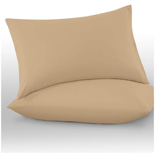 GC GAVENO CAVAILIA Microfiber Pillow Cases 2 Pack - Plain Dyed Housewife Pillowcases - Beige - (74x48 cm)