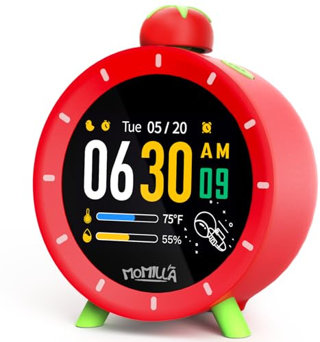 MOMILLA Kids Alarm Clock for Bedrooms, Colorful Display 7-Day Programmable 4 Alarms, Visual Timer with White Noise, Digital Clock Loud for Heavy Sleepers, Christmas Birthday Gifts for Girls Boys