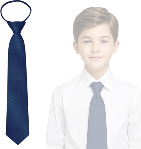 Vexadrix Boys Tie Pre-tied Adjustable Kids Necktie for Age 8-12 Wedding School Graduation (Navy Blue)