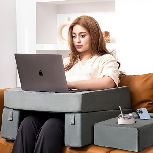 NOSTHEART Cuscino da Lettura, Cuscino da Scrivania in Memory Foam, Cuscino Gambe con sottobicchiere per Letto e Divano, per Il Supporto della Schiena Durante