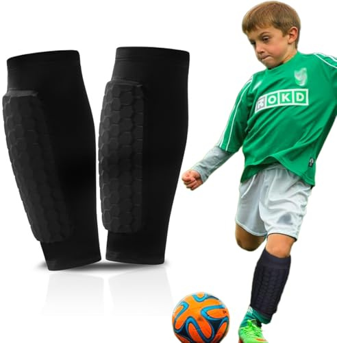 1 Paire Protege Tibia Foot Enfant, Protège Tibias de Football, Manchon de Protection des Mollets Respirant Antidérapant, Protège Tibia Foot Manchons, pour Garçons et Filles 6-12 Ans