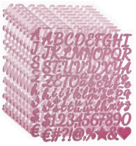 PATIKIL 960Pcs Autocollants Lettres Pailletées 1, 10 Feuilles Autocollants Chiffres Pailletés Vinyle Autoadhésifs Alphabet Chiffres Décalcomanies Imperméables Pour Scrapbook, Rose Red