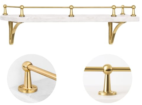 Solid Brass Gallery Shelf Rail - 6mm Rod, Polished Gold Finish - Decorative Shelf Railing System for Kitchen, Bathroom, Living Spaces - 50cm or 100cm - End, Centre and Corner Brackets (1000mm Rod)