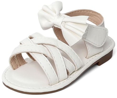 kitcorn Sandali Bambina Eleganti Scarpe Estive Principessa con Fiocco Sandali Punta Aperta Ragazze con Suola Antiscivolo,Bianco,EU34