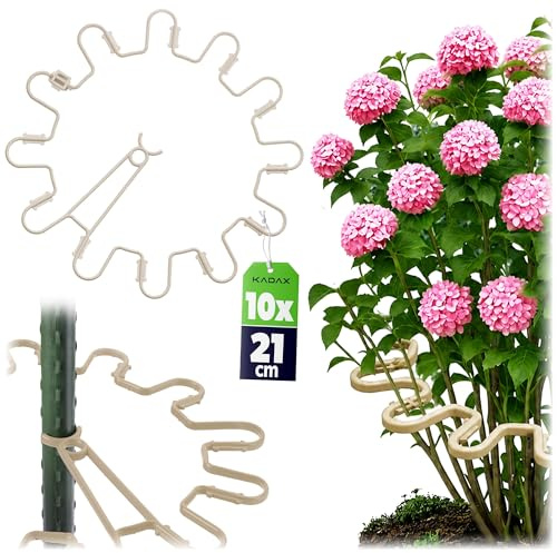 KADAX Perennhållare, rund Ø 21 cm i set om 10, växthållare av plast, växtstöd, perennstöd för hortensior och pioner, hortensiahållare, växtring (beige)