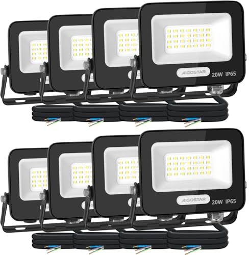 Aigostar Foco LED Exterior 20w 1650LM: Foco Proyectore LED Exterior Impermeable IP65-6500K Blanco Frío para Garaje Jardín Patio Parque. 8 Piezas