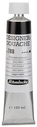 Schmincke – DESIGNERs Gouache - feinste Gouache (Farbtöne nach HKS®), Elfenbeinschwarz - 120 ml