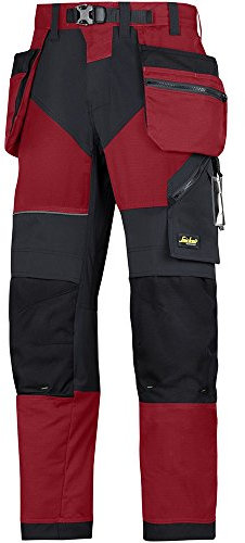 Snickers 69021604096 FlexiWork Arbeitshose mit Taschen Holster, Größe 96, Chilirot/schwarz