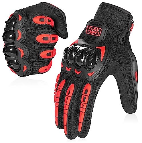 COFIT Motorcycle Gloves for Men and Women, Full Finger Touchscreen Motorbike Gloves for BMX ATV MTB Riding, Road Racing, Cycling, Climbing - Red L