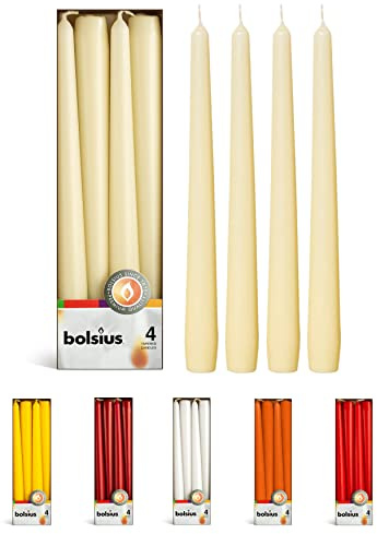BOLSIUS Unscented 10-Inch Ivory Dinner Candles, 4-Pack - 8 Hour European Quality, Smokeless