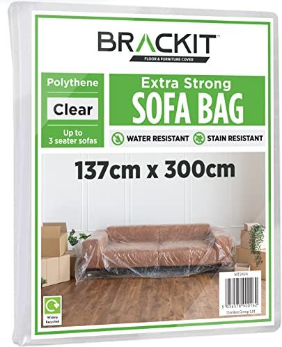 brackit Sofa Storage Bag – Plastic Sofa Cover - Heavy Duty - For up to a 3-Seater Sofa – 300cm x 137cm – Sofa Protector Cover