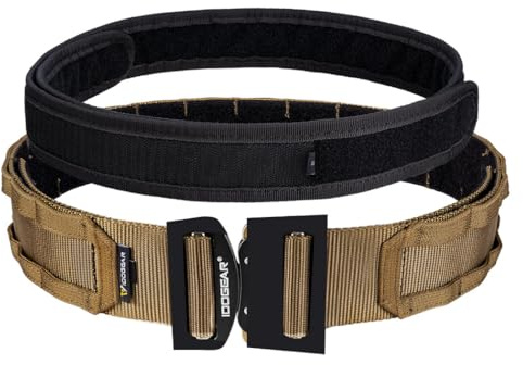 IDOGEAR 2'' Cintura Tattica Militare Molle con 1,75'' Cintura Interna Set Sgancio Rapido Fibbia Metallica Cintura Heavy Duty Hook-And-Loop (Medium for Waist 86-96 cm, Coyote Brown)