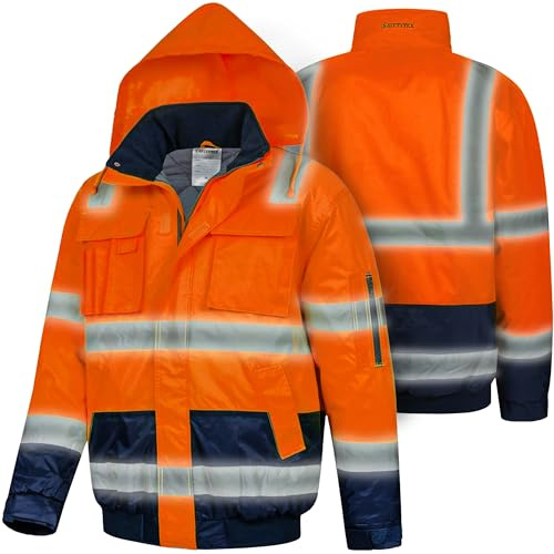 Safetytex Warnschutz Pilotenjacke - Arbeitsjacke - wasserdicht, winddicht, reflektierend - HI VIZ Thermo Jacke - Warnschutzjacke in orange/marine - Gr. L