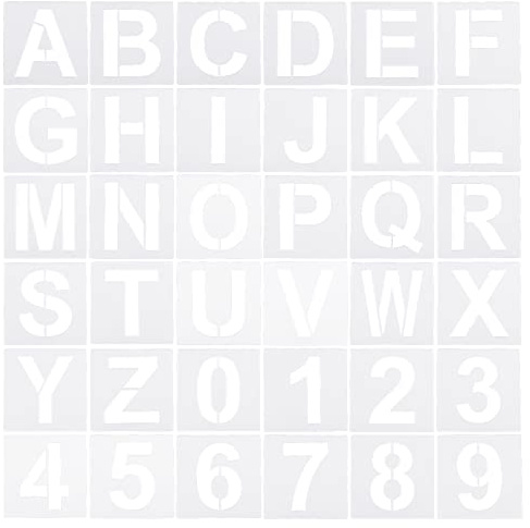PATIKIL 6 Lettera Numero Stampino, 36pz 7 Larghezza Riutilizzabile Plastica Alfabeto Numeri Modelli Set per Pittura, Bianco