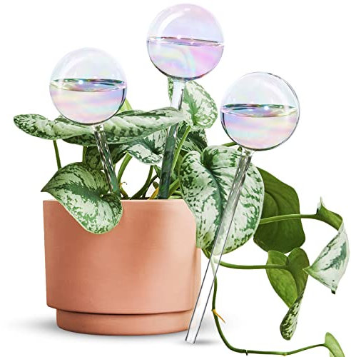 [3PCS] Light Iridescent Rainbow Gradient Color Clear Glass Self-Watering System Spikes, Automatic Plant Waterer Bulbs