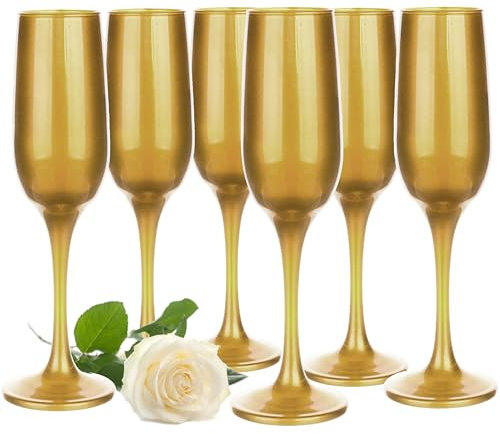 Glasmark Krosno Copas De Cava Juego De 6 Copas De Champán De Cristal 200Ml Apto Para Lavavajillas Oro