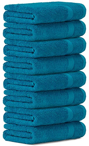Luckytowel Handtücher Set 50x100 cm groß aus 100% Baumwolle, Handtuch Set mit 600g/m² Oeko-Tex Frottee Handtuchset als 8er Pack in Türkis