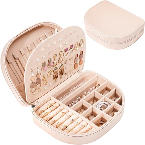 ProCase Organizador de Joyas Portátil, Joyero Pequeño para Viaje Caja Joyería para Mujer Chica Guarda Anillos Pendientes Pulseras -L Rosa