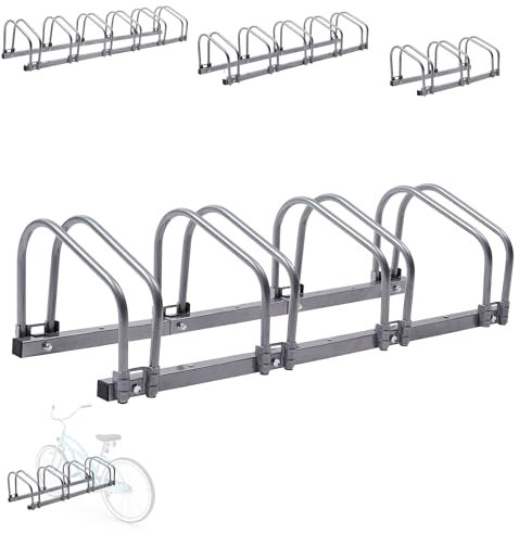 Arebos Fahrradständer für 4 Fahrräder | Mehrfachständer mit 21cm Radabstand | Fahrradhalter für 35-60 mm Reifenbreite | Radständer 100 x 30 x 26 cm | Boden- oder Wandmontage | Aufstellständer Silber
